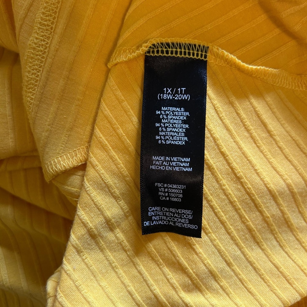 Avon Yellow Ribbed Wrap Handkerchief Hem Midi Dress Plus Size 1X/1T 18W-20W - Picture 4 of 5